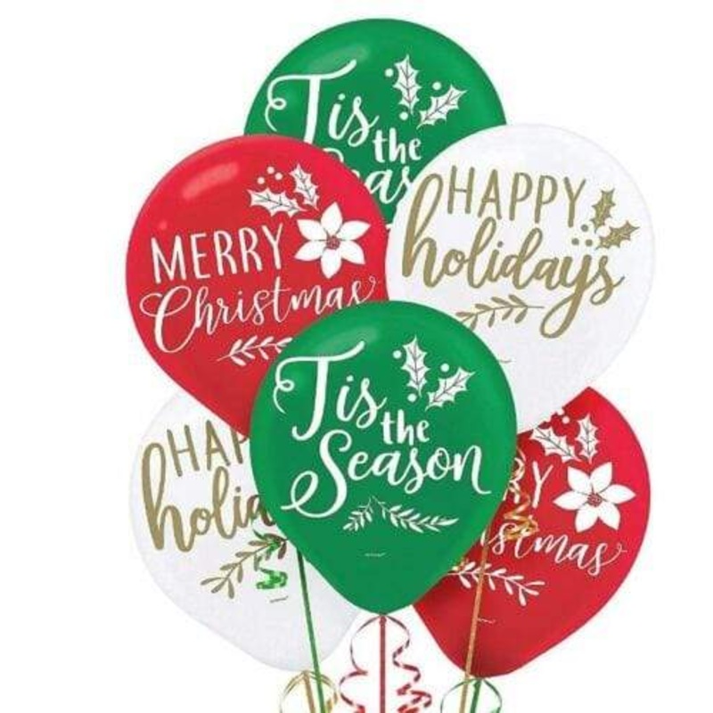Christmas Phrases 12 Latex Balloons (15 count)