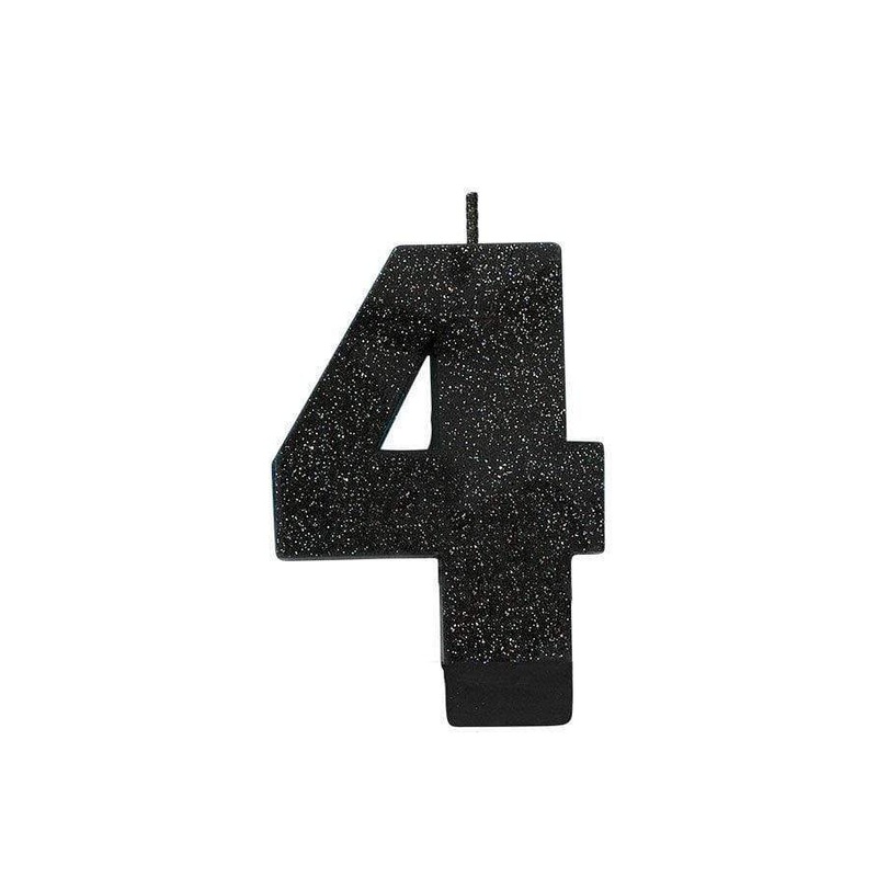 Number 4 Black Glitter Candle