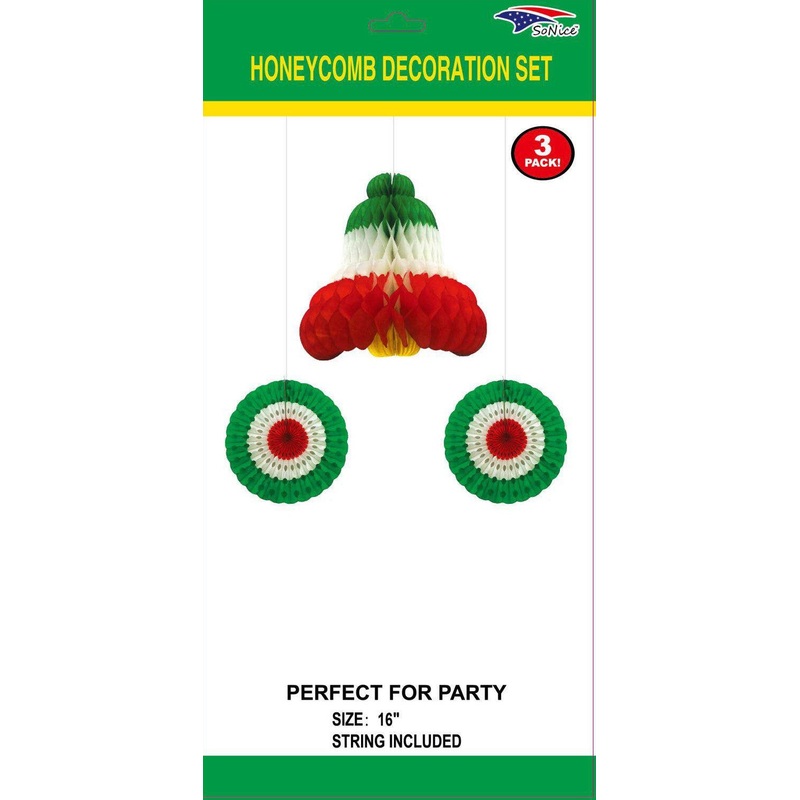 Red White Green Honeycomb Bell Fan Set 16