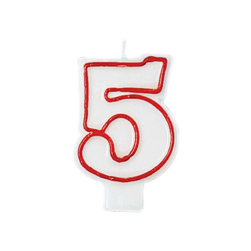 Red & White Number 5 Molded Candle