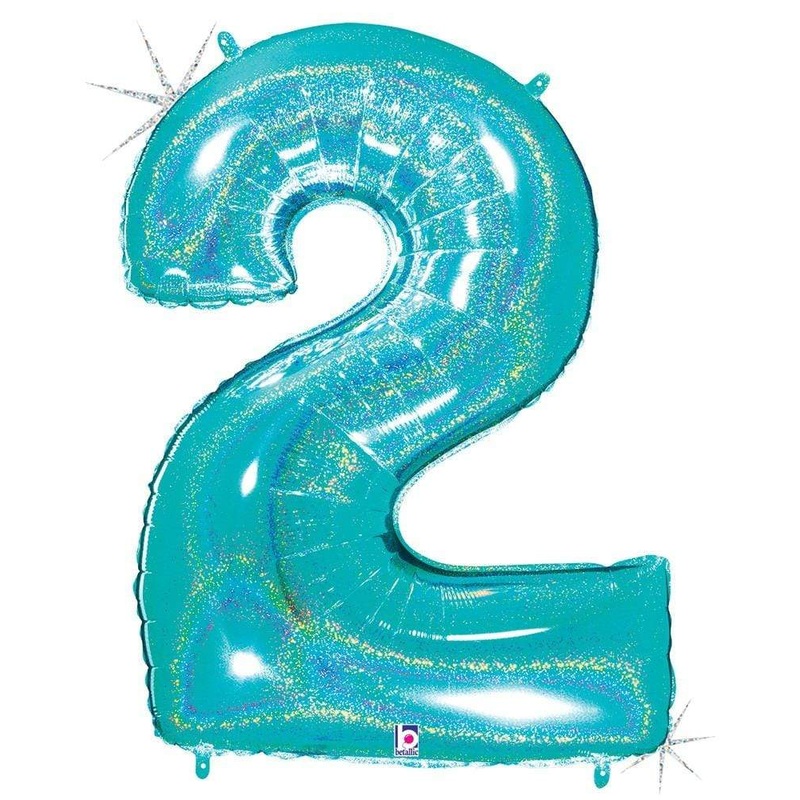 Robin's Egg Blue Number 2 Holographic 34" Balloon