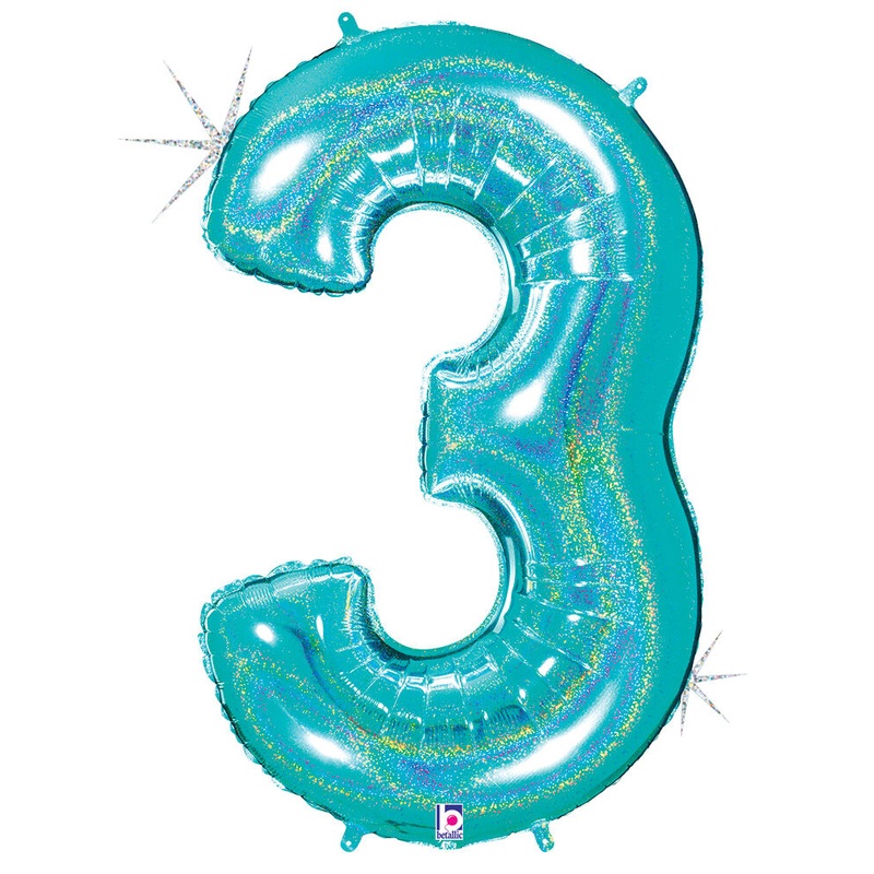 Robin's Egg Blue Number 3 Holographic 34" Balloon