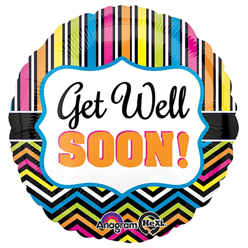 Get Well Stripe And Chevron 18 Balloon