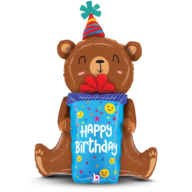 Happy Birthday Smiley Gift Bear 34 Balloon