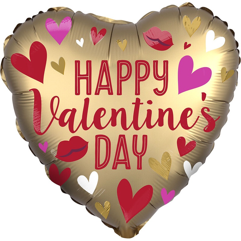 Happy Valentine's Day Satin Gold Sateen 18" Balloon