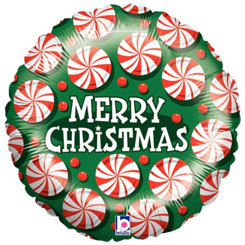 Merry Christmas Peppermint Single Sided 18 Balloon