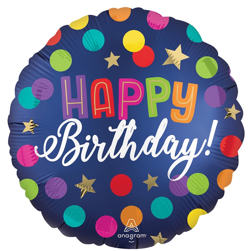 Satin Happy Birthday Blue Confetti 18" Balloon