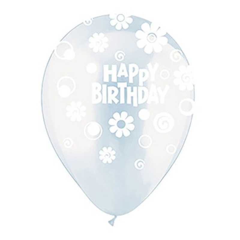All-round Happy Birthday Daisies & Dots Clear 12 Latex Balloons (50 count)
