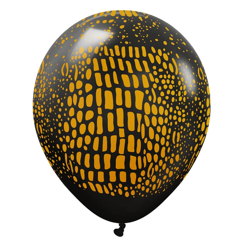 Kalisan Safari Crocodile - Black W/ Gold Ink 12 Latex Balloons (25 count)