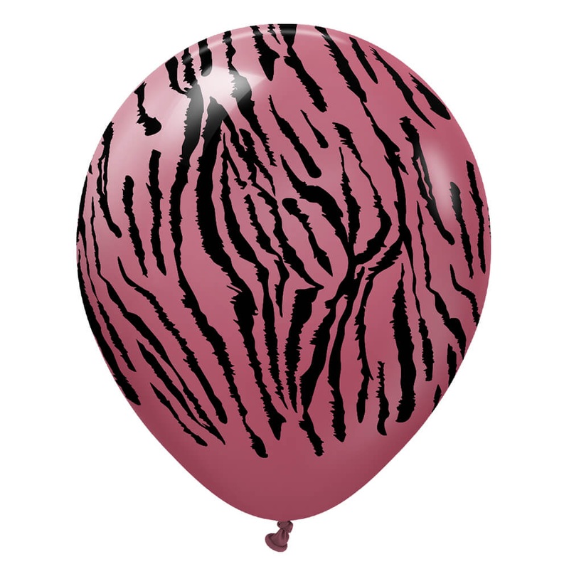Kalisan Safari Tiger - Wild Berry W/ Black Ink 12 Latex Balloons (25 count)