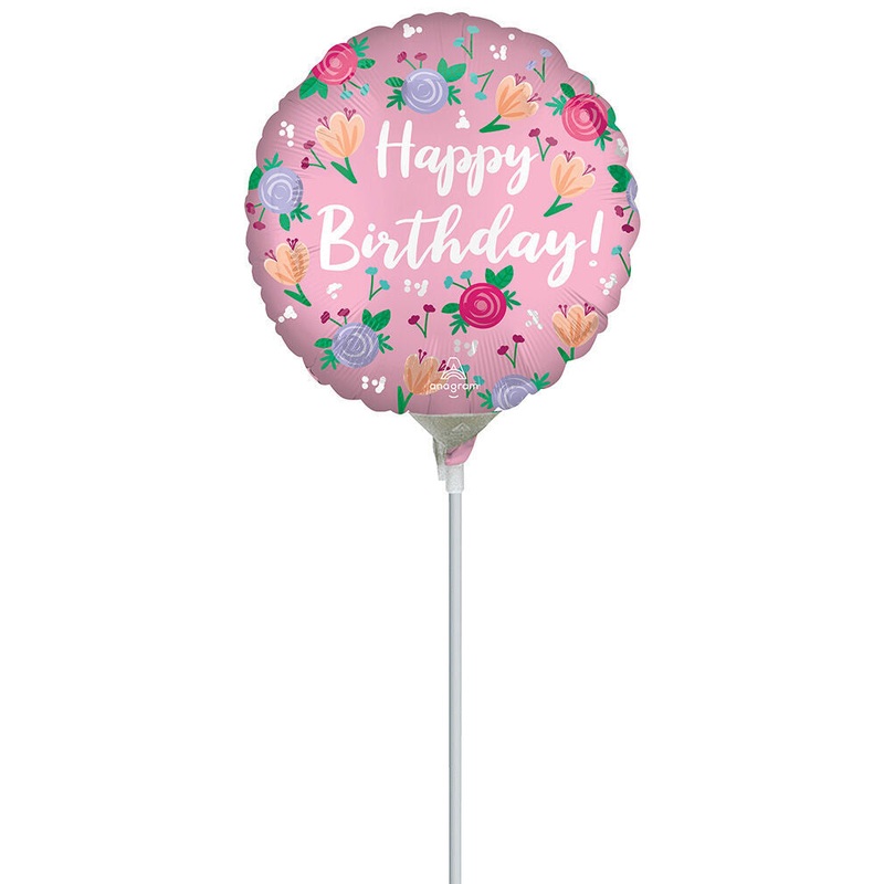 Satin Happy Birthday Peony 9" Air-fill Balloon (requires heat sealing)