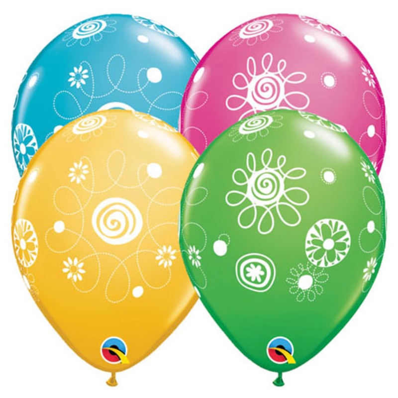 Scribble Circles & Flowers 11 Latex Balloons (50 count)