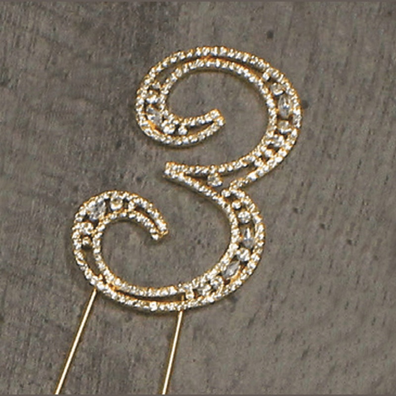 #3 Rhinestone Gold Cake Topper 3.75