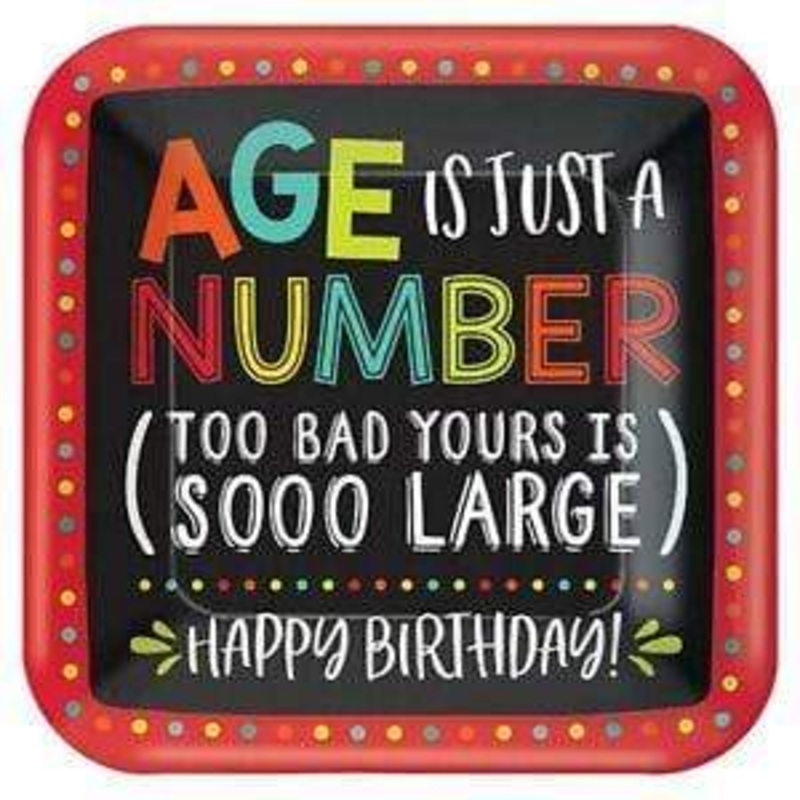 Age is Just a Number Birthday Square Plates 5 (8 count)