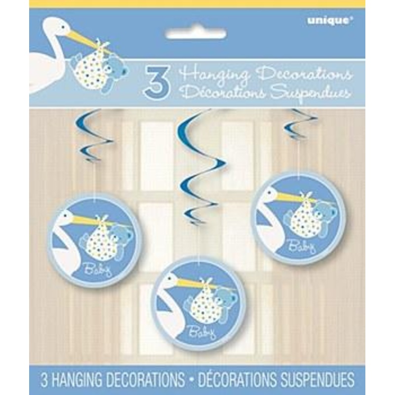 Baby Boy Stork Swirl Decorations (3 piece set)