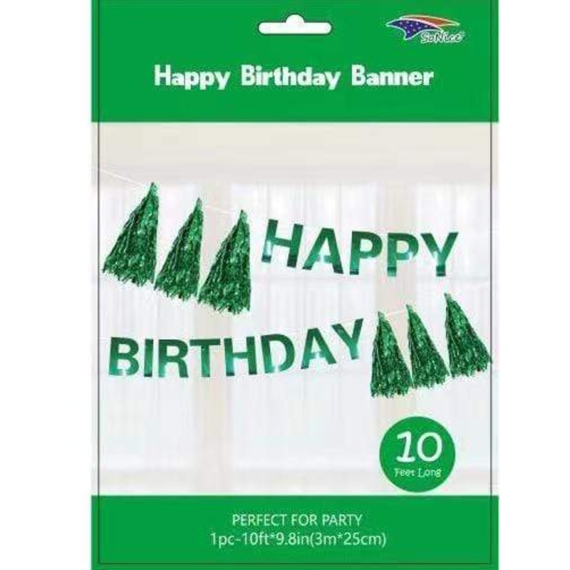Emerald Green Happy Birthday Banner with Tassels
