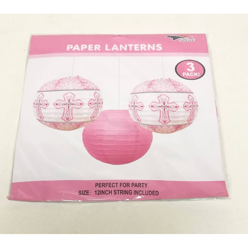 Light Pink Christening Pink Lanterns Set 12 (3 count)