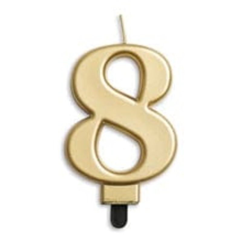 Number 8 Metallic Gold Candle