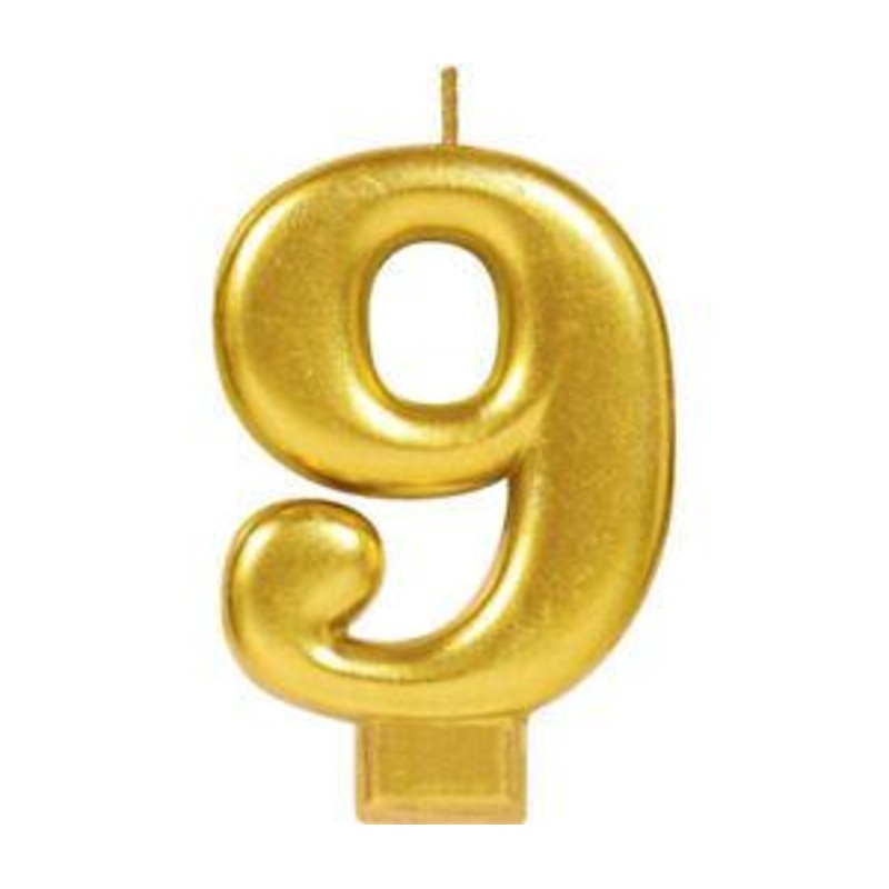 Number 9 Metallic Gold Candle