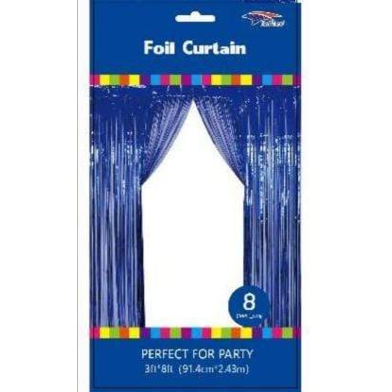 Royal blue 3 x 8 Metallic Fringe Foil Curtain