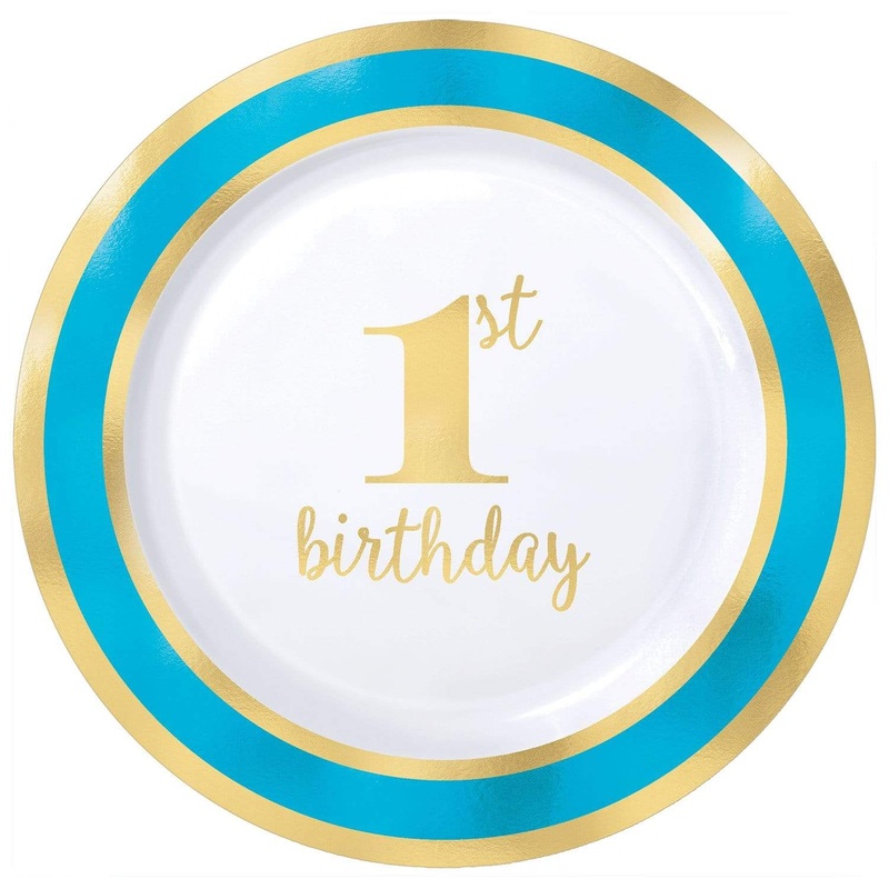 1st Birthday Blue Border Plate 7 (8 count)