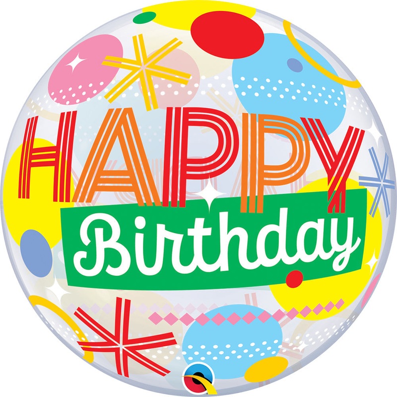 Birthday Circles & Dot Stripes 22 Bubble Balloon