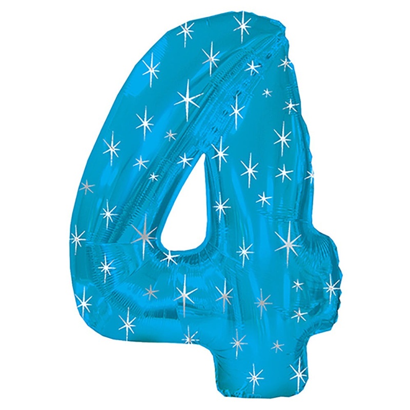 Blue Sparkle Number 4 (Four) 38 Balloon