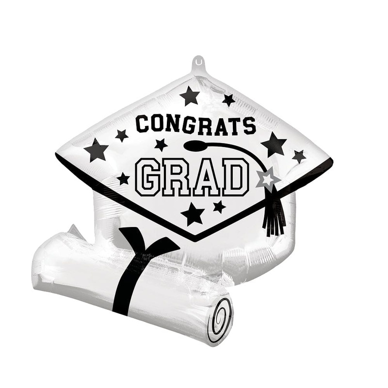 Congrats Grad Hat with Diploma White 25 Balloon