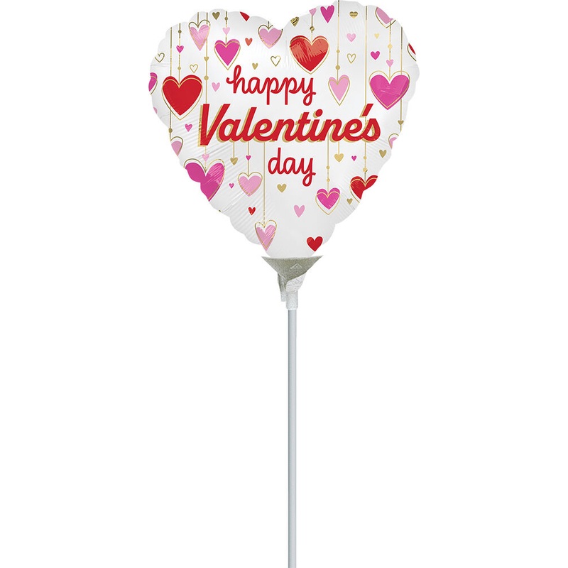 Happy Valentine's Day Satin Dangling Hearts 4" Air-fill Balloon (requires heat sealing)