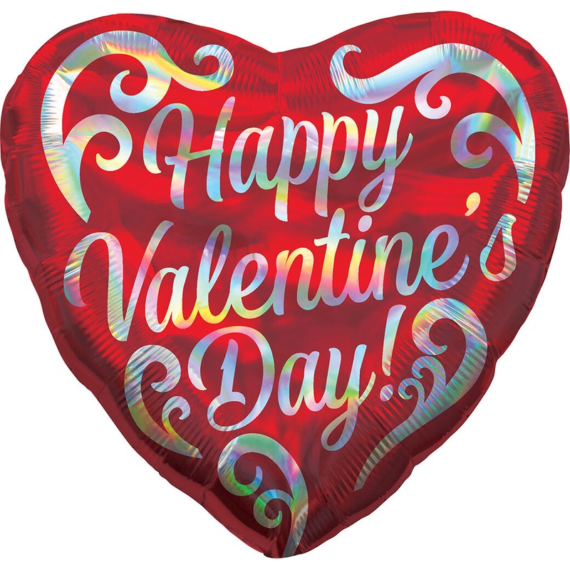 Iridescent Happy Valentine's Day Swirls Holographic 18" Balloon