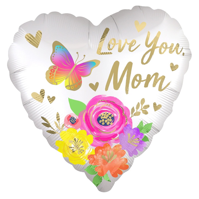Love You Mom Satin Floral 18 Balloon