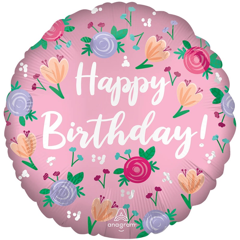 Satin Happy Birthday Peony 18 Balloon
