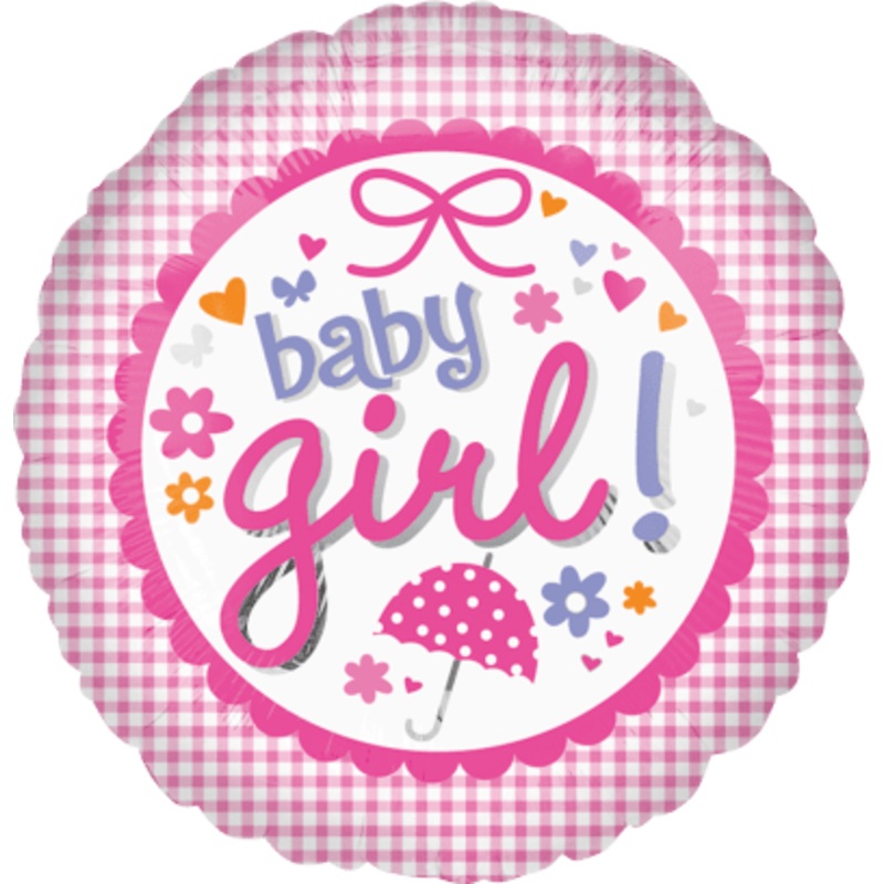 18" Baby Girl Gingham Foil Balloons
