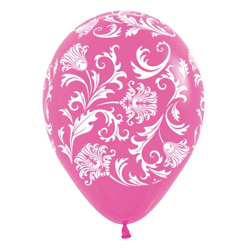 Deluxe Fuchsia Damask 11 Latex Balloons (50 count)