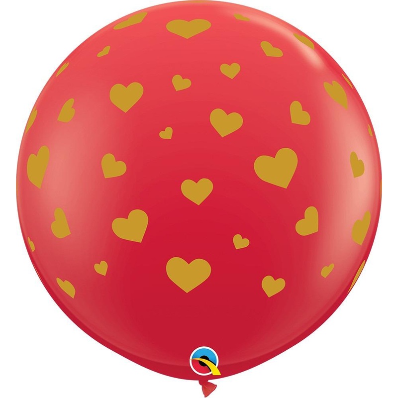 Red with Gold Hearts Around 36 Latex Balloons (2 count)