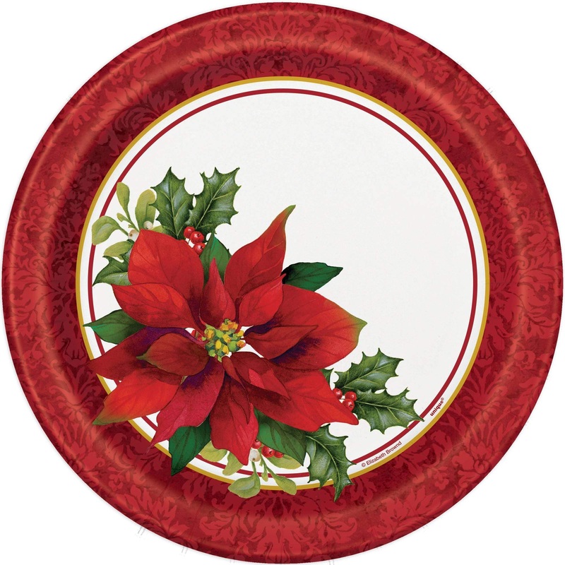 Holly Poinsettia Christmas Plates 9 (8 count)