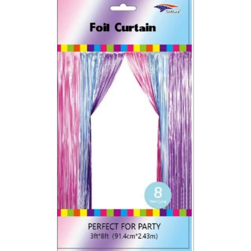 Pastel Pink Lavender Blue 3 x 8 Metallic Foil Curtain Unicorn