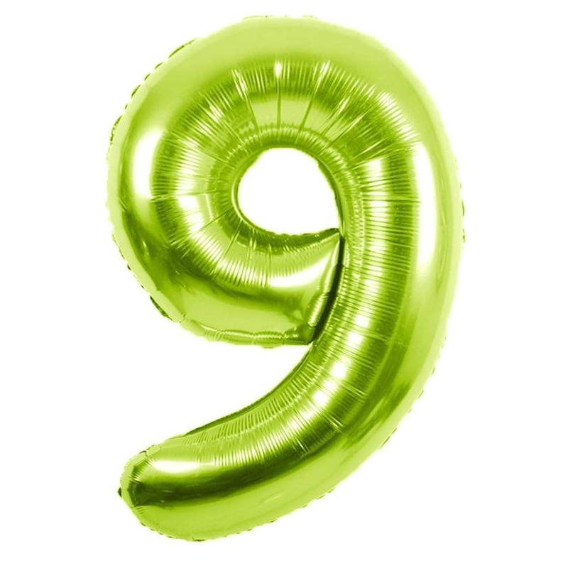 Green Number 9 Metallic 34 Balloon