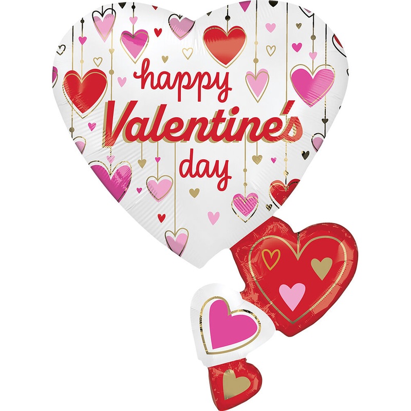 Happy Valentine's Day Satin Dangling Hearts 30" Balloon