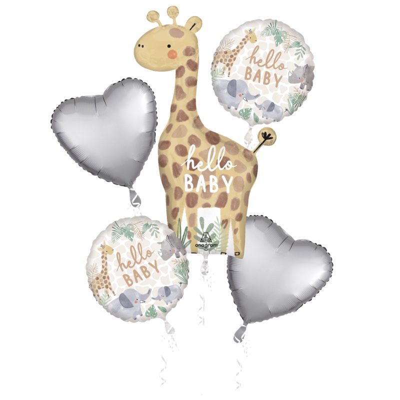 Hello Baby Jungle Baby 5 Balloon Bouquet Set