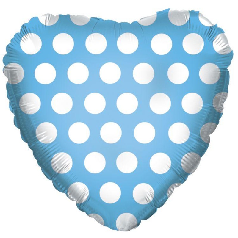 Light Blue Heart with White Polka Dots 18 Balloon