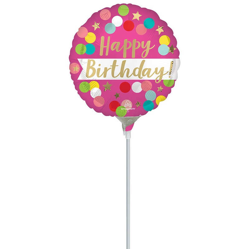 Satin Happy Birthday Pink Confetti 4" Air-fill Balloon (requires heat sealing)