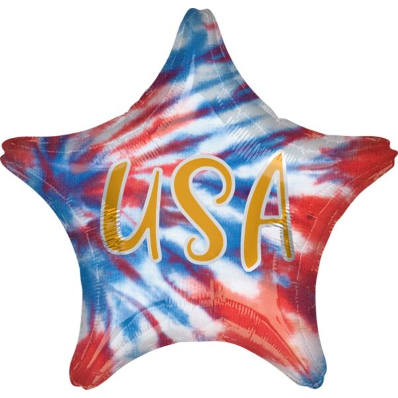 USA Red White Blue Tye Die Star 18 Balloon
