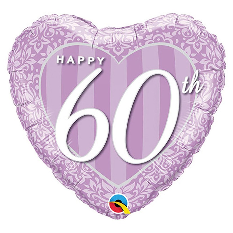 Happy 60th Damask Heart 18 Balloon