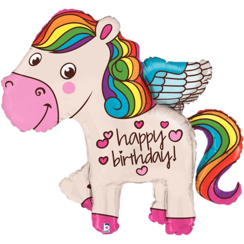 Happy Birthday Jumbo Rainbow Pony 45" Balloon