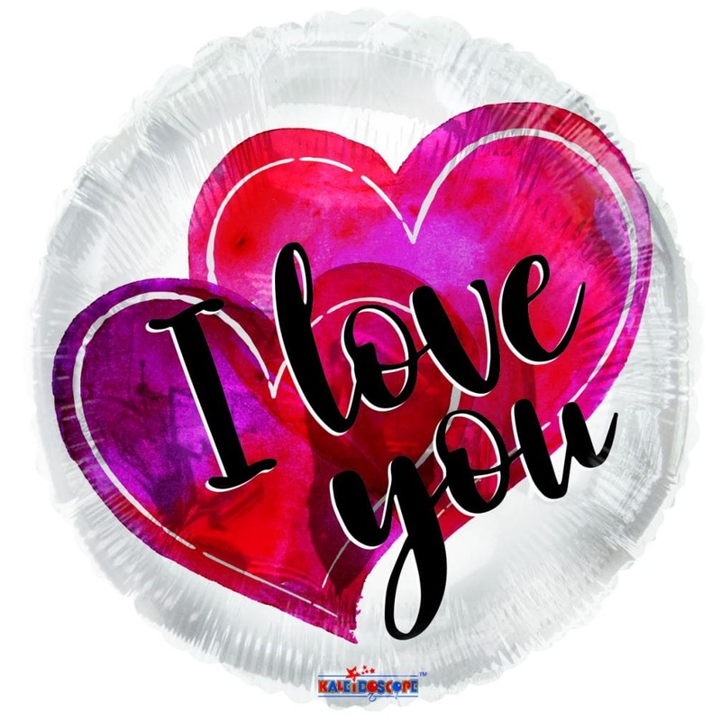 I Love You Watercolor Hearts 18" Balloon