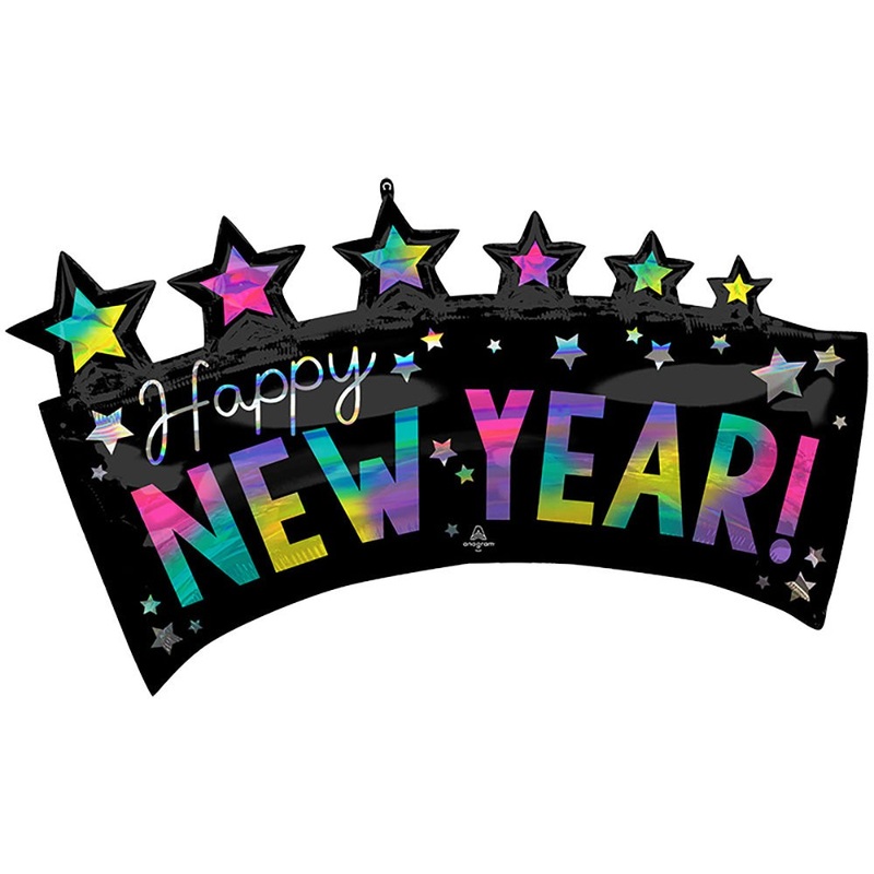 Iridescent Happy New Year! Star Banner 34 Balloon