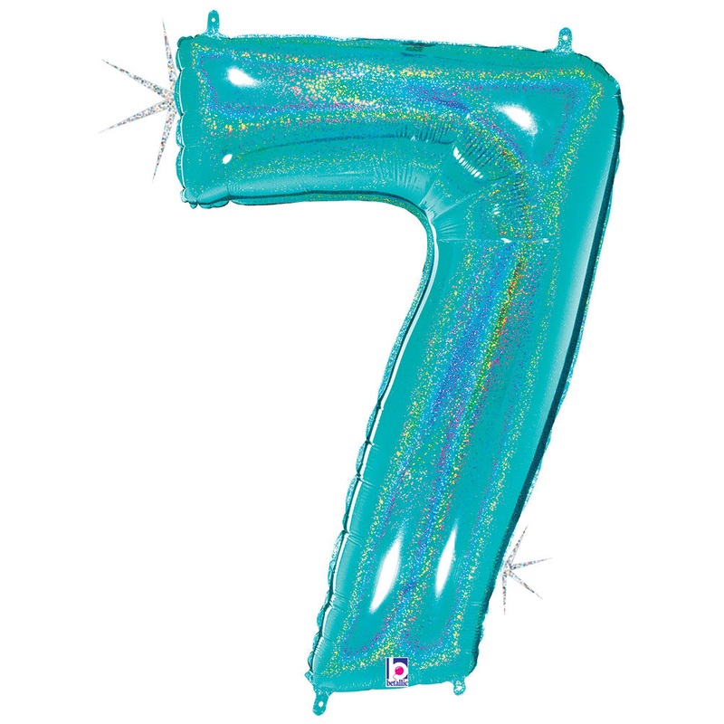Robin's Egg Blue Number 7 Holographic 34" Balloon