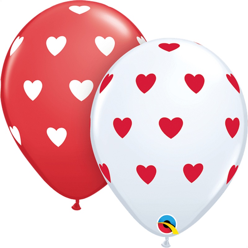 Big Hearts Red & White 11 Latex Balloons (50 Count)