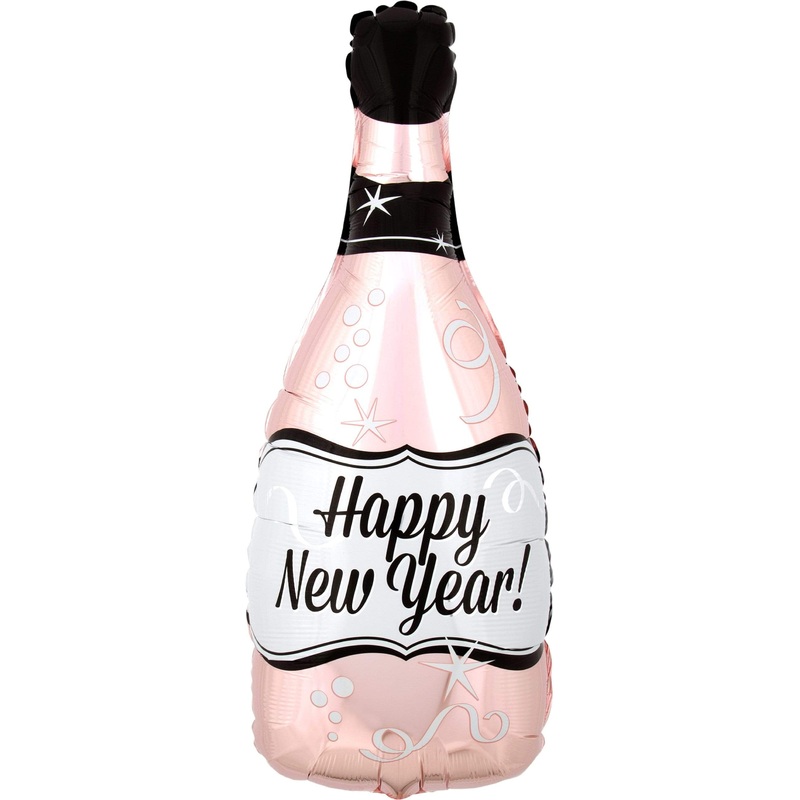 Happy New Year Rose Gold Champagne Bottle 26 Balloon
